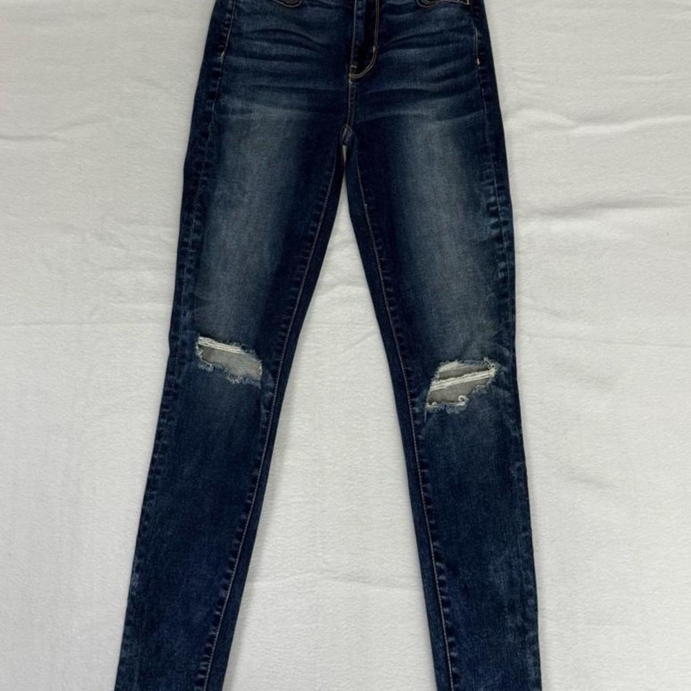 American Eagle Super Hi-Rise Jegging Dark Wash Distressed Skinny Jeans 4 Regular
